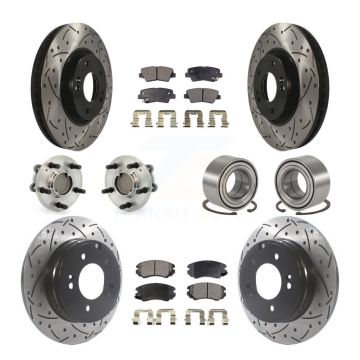 Front Rear Hub Bearings Coated Disc Brake Rotors And Pads Kit (10Pc) For Hyundai Sonata KBB-115447