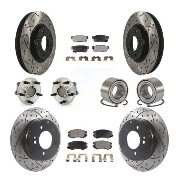 Front Rear Hub Bearings Coated Disc Brake Rotors And Pads Kit (10Pc) For Hyundai Sonata KBB-115448