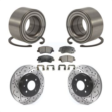 Front Wheel Bearing Coated Drilled Slot Brake Rotor Pads Kit For 2012-2017 Hyundai Accent KBB-115490