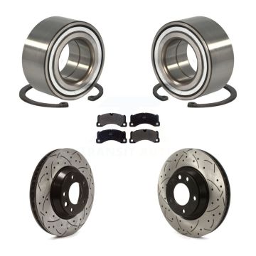 Front Wheel Bearing Coated Drilled Slotted Disc Brake Rotor & Pad Kit For Porsche Cayenne KBB-115517