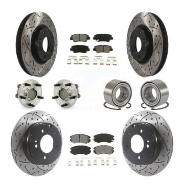 Front Rear Hub Bearings Coated Disc Brake Rotors And Pads Kit (10Pc) For Hyundai Sonata KBB-115525