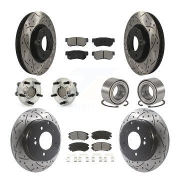 Front Rear Hub Bearings Coated Disc Brake Rotors And Pads Kit (10Pc) For Hyundai Sonata KBB-115526