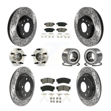 Front Rear Hub Bearing Coated Brake Rotor Pads Kit (10Pc) For Ford Fusion Mazda 6 Lincoln KBB-115527