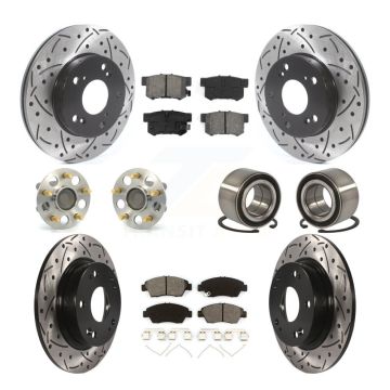 Front Rear Wheel Hub Bearing Coated Disc Brake Rotors And Pads Kit (10Pc) For Honda Civic KBB-115530