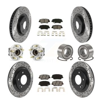 Front Rear Hub Bearing Coated Brake Rotor Pads Kit (10Pc) For 16-17 Hyundai Azera Limited KBB-115543