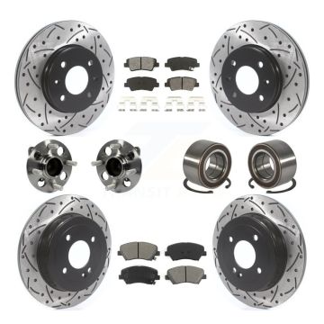Front Rear Hub Bearings Assembly Coated Disc Brake Rotors And Pads Kit (10Pc) For Kia Rio KBB-115553