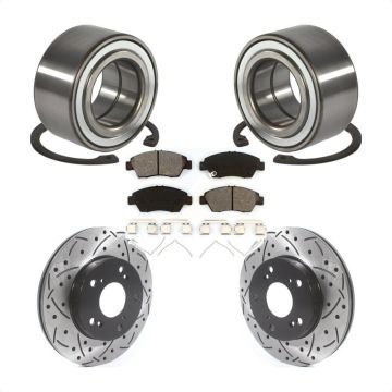 Front Wheel Bearing Coated Drilled Slotted Brake Rotor & Pad Kit For 2004 Honda Civic SiR KBB-115561