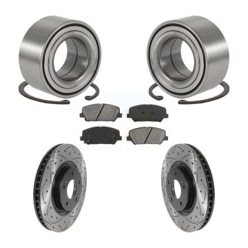 Front Wheel Bearing Coated Drilled Slot Brake Rotor Pad Kit For 2011-2015 Kia Optima 2.0L KBB-115563