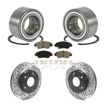 Front Wheel Bearing Coated Drilled Slotted Brake Rotor Pads Kit For Honda Civic Acura RSX KBB-115566