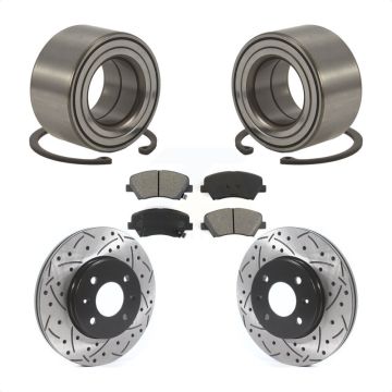 Front Wheel Bearing Coated Drilled Slot Brake Rotor Pads Kit For 2012-2017 Hyundai Accent KBB-115567