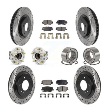 Front Rear Hub Bearing Coated Brake Rotor Pads Kit (10Pc) For 16-17 Hyundai Azera Limited KBB-115616