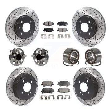 Front Rear Hub Bearings Coated Disc Brake Rotors And Ceramic Pads Kit (10Pc) For Kia Rio KBB-115626