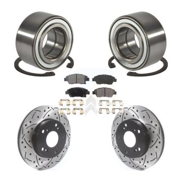 Front Wheel Bearing Coated Drilled Slotted Brake Rotor & Pad Kit For 2004 Honda Civic SiR KBB-115635