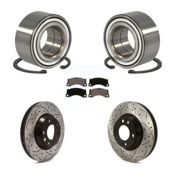 Front Wheel Bearing Coated Drilled Slotted Disc Brake Rotor & Pad Kit For Porsche Cayenne KBB-115670