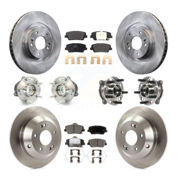 Front Rear Hub Bearing Brake Rotor & Pads Kit (10Pc) For 17-18 Hyundai Santa Fe Sport FWD KBB-115708