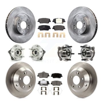 Front Rear Hub Bearing Brake Rotor & Pads Kit (10Pc) For 17-18 Hyundai Santa Fe Sport AWD KBB-115716