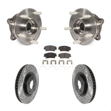 Front Hub Bearing Assembly Coated Drilled Slotted Brake Rotor & Pads Kit For Kia Sportage KBB-115803