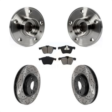 Front Hub Bearing Assembly Coated Drilled Slotted Disc Brake Rotor Pads Kit For Volvo V70 KBB-115907