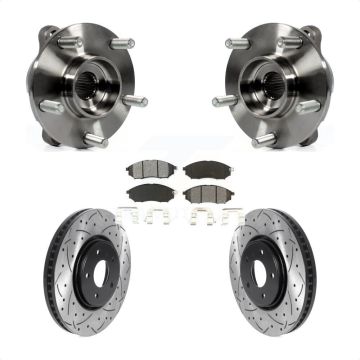 Front Hub Bearing Assembly Drilled Slot Brake Rotor & Pad Kit For INFINITI FX35 FX37 FX45 KBB-115911