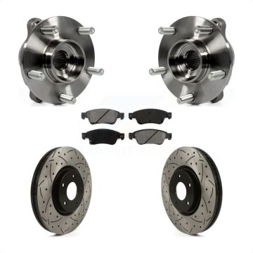 Front Hub Bearing Assembly Coated Drilled Slot Brake Rotor & Pad Kit For INFINITI G35 Q60 KBB-115912
