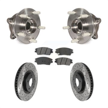 Front Hub Bearing Assembly Coated Drilled Slotted Brake Rotor & Pads Kit For Kia Sportage KBB-115915