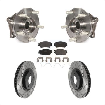 Front Hub Bearing Assembly Coated Drilled Slotted Brake Rotor & Pads Kit For Kia Sportage KBB-116033