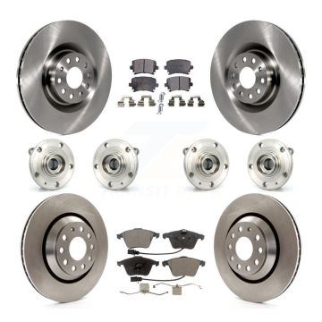 Front Rear Hub Bearing Disc Brake Rotor & Pads Kit (10Pc) For Volkswagen Passat CC Golf R KBB-116300