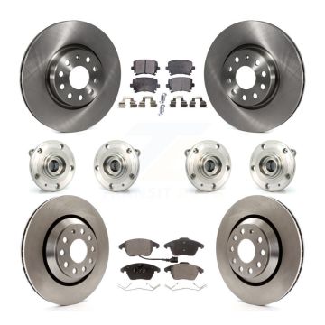 Front Rear Hub Bearing Brake Rotor Pads Kit (10Pc) For 2009-2010 Volkswagen Passat CC AWD KBB-116303