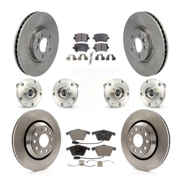 Front Rear Hub Bearings Disc Brake Rotors And Ceramic Pads Kit (10Pc) For Volkswagen CC KBB-116305