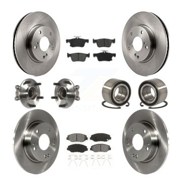 Front Rear Hub Bearing Disc Brake Rotor And Semi-Metallic Pads Kit (10Pc) For Honda Civic KBB-116755