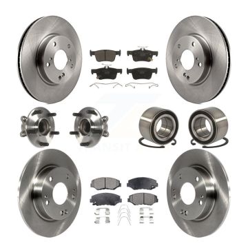 Front Rear Wheel Hub Bearing Disc Brake Rotor And Ceramic Pads Kit (10Pc) For Honda Civic KBB-116758