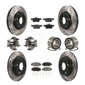 Front Rear Wheel Hub Bearing Coated Disc Brake Rotors And Pads Kit (10Pc) For Honda Civic KBB-116760