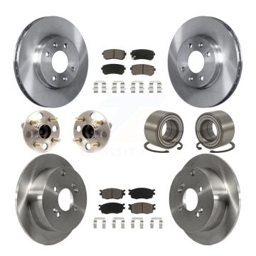 Front Rear Hub Bearing Brake Rotor Pad Kit (10Pc) For Hyundai Accent Kia Rio Rio5 Non-ABS KBB-117101
