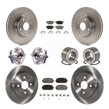 Front Rear Wheel Hub Bearing Disc Brake Rotor And Ceramic Pad Kit (10Pc) For Toyota Yaris KBB-117142