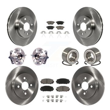 Front Rear Wheel Hub Bearing Disc Brake Rotor And Ceramic Pad Kit (10Pc) For Toyota Yaris KBB-117143