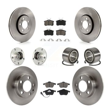 Front Rear Hub Bearing Disc Brake Rotor & Pad Kit (10Pc) For Volkswagen Golf Beetle Jetta KBB-117307