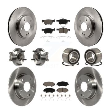 Front Rear Wheel Hub Bearing Disc Brake Rotor And Ceramic Pads Kit (10Pc) For Honda Civic KBB-117355