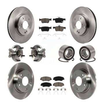Front Rear Wheel Hub Bearing Disc Brake Rotor And Ceramic Pads Kit (10Pc) For Honda Civic KBB-117356