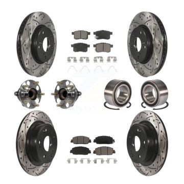Front Rear Wheel Hub Bearing Coated Disc Brake Rotor And Pads Kit (10Pc) For Honda Accord KBB-117481