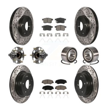 Front Rear Wheel Hub Bearing Coated Disc Brake Rotor And Pads Kit (10Pc) For Honda Accord KBB-117482
