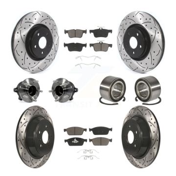 Front Rear Hub Bearing Coated Disc Brake Rotor And Ceramic Pad Kit (10Pc) For Lincoln MKC KBB-117488