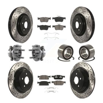 Front Rear Hub Bearing Coated Disc Brake Rotor And Pads Kit (10Pc) For 2015 Ford Edge AWD KBB-117494