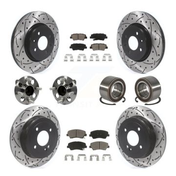 Front Rear Hub Bearings Coated Disc Brake Rotors And Ceramic Pads Kit (10Pc) For Kia Rio KBB-117499