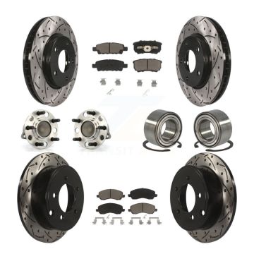 Front Rear Wheel Hub Bearing Coated Disc Brake Rotor And Pad Kit (10Pc) For Dodge Caliber KBB-117513