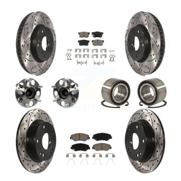Front Rear Hub Bearing Coated Disc Brake Rotor And Ceramic Pad Kit (10Pc) For Honda Civic KBB-117540
