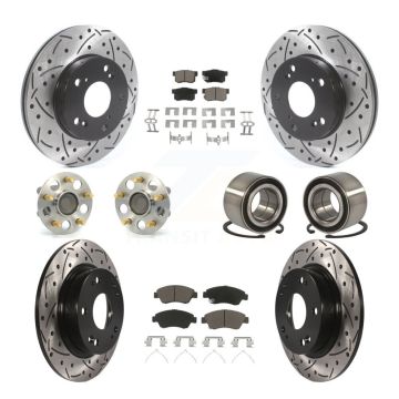 Front Rear Hub Bearing Coated Disc Brake Rotor And Ceramic Pad Kit (10Pc) For Honda Civic KBB-117546