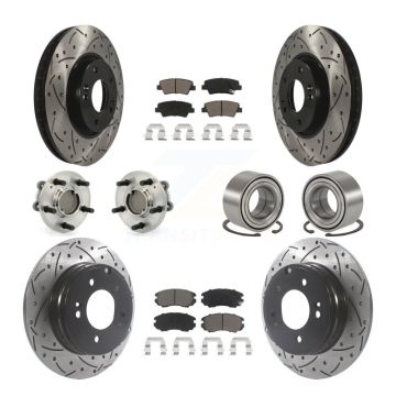 Front Rear Hub Bearings Coated Disc Brake Rotors And Pads Kit (10Pc) For Hyundai Sonata KBB-117556