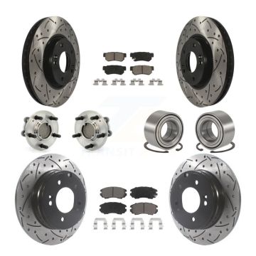 Front Rear Hub Bearings Coated Disc Brake Rotors And Pads Kit (10Pc) For Hyundai Sonata KBB-117557