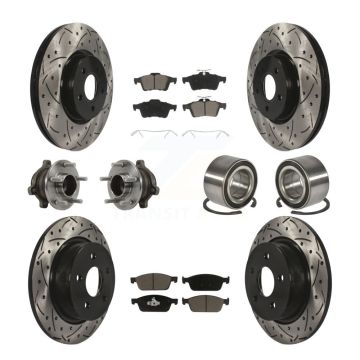 Front Rear Hub Bearing Coated Disc Brake Rotor & Pads Kit (10Pc) For Ford Transit Connect KBB-117564