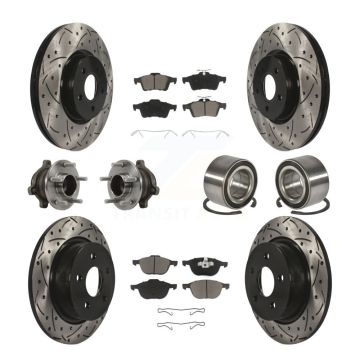 Front Rear Hub Bearing Coated Disc Brake Rotor & Pads Kit (10Pc) For Ford Transit Connect KBB-117565